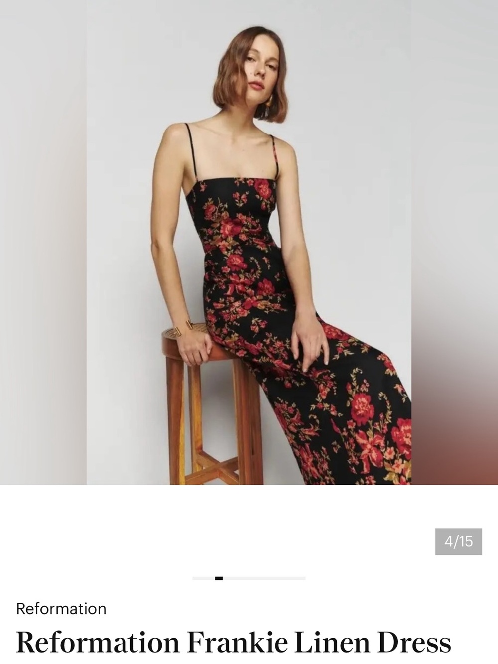 Reformation Black Maxi Dress with Red Floral Print